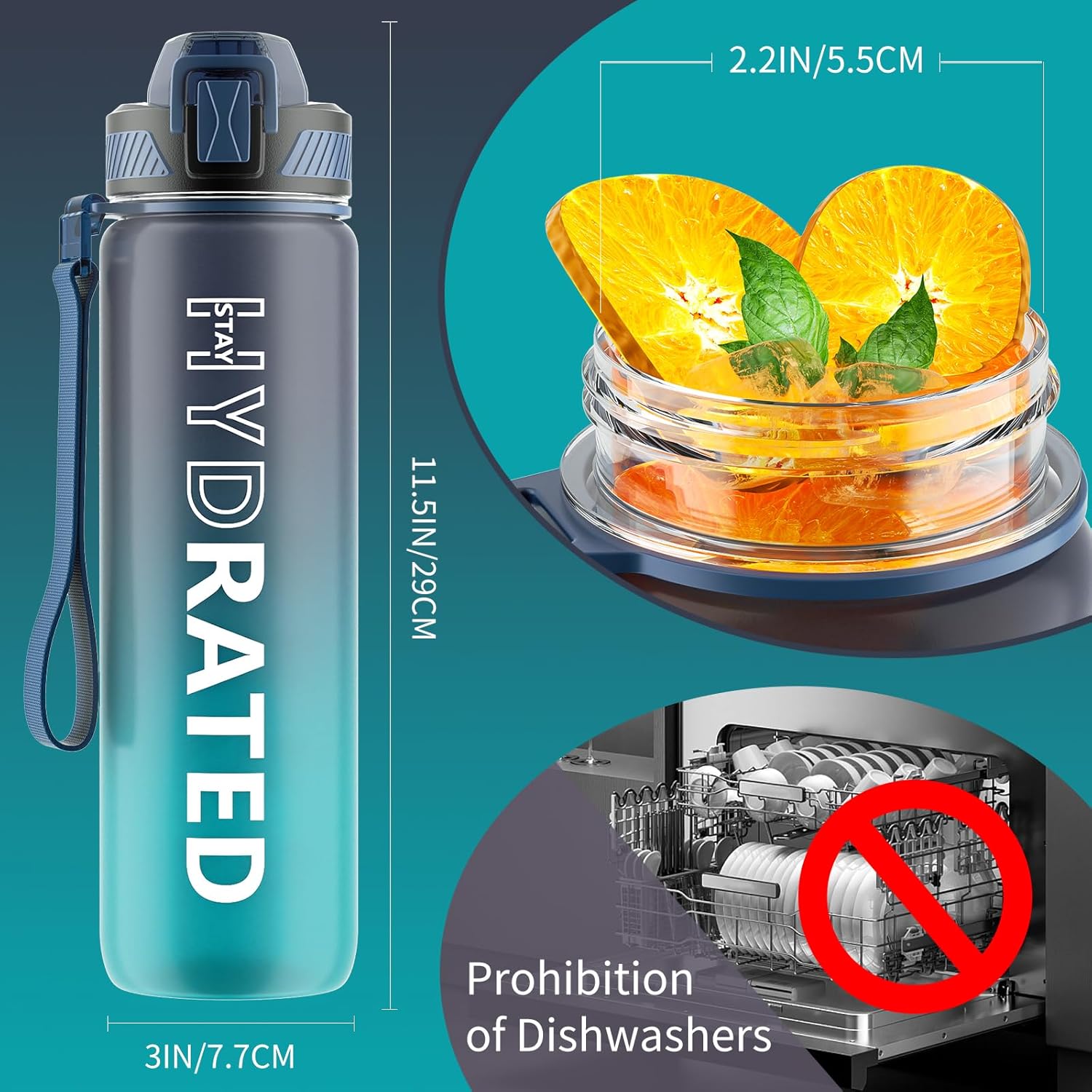 QLUR Water Bottle with Straw, 32oz Motivational Water Bottles with Time Marker to Drink, Tritan BPA Free, 1L Sports Water Bottle with Carry Strap LeakProof for Women Gym Fitness Outdoor (1 Pack) - Image 6