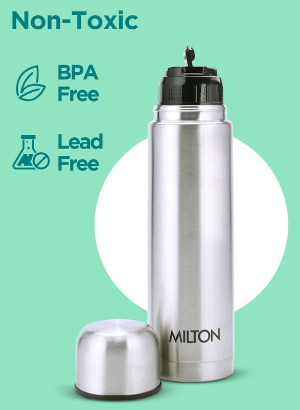 Milton Vacuum Flask for Hot Drink 1 Litre (34 oz), Stainless Steel Double Walled Insulated Water Bottle for 24 Hour Hot and Cold Drinks with Cover, Leak Proof, BPA Free, Thermosteel Flip Lid 1000 ml - Image 3
