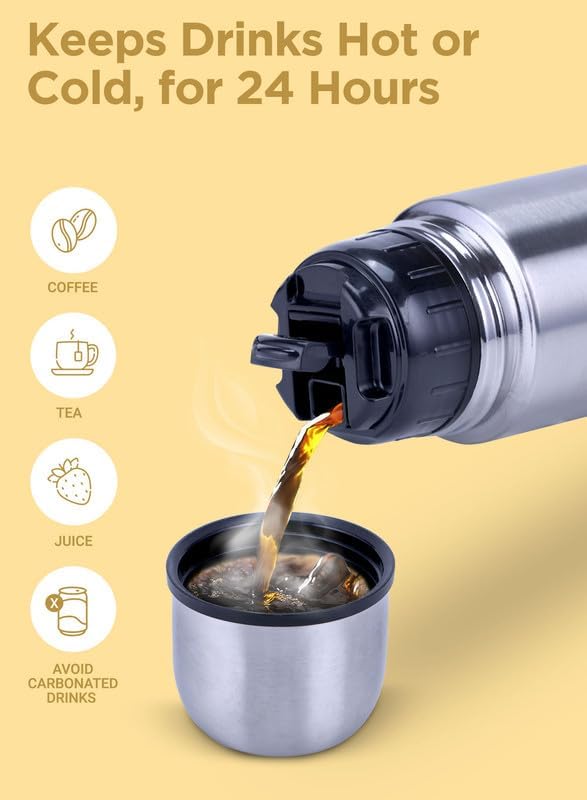 Milton Vacuum Flask for Hot Drink 1 Litre (34 oz), Stainless Steel Double Walled Insulated Water Bottle for 24 Hour Hot and Cold Drinks with Cover, Leak Proof, BPA Free, Thermosteel Flip Lid 1000 ml - Image 5