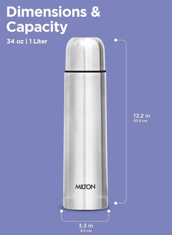 Milton Vacuum Flask for Hot Drink 1 Litre (34 oz), Stainless Steel Double Walled Insulated Water Bottle for 24 Hour Hot and Cold Drinks with Cover, Leak Proof, BPA Free, Thermosteel Flip Lid 1000 ml - Image 6
